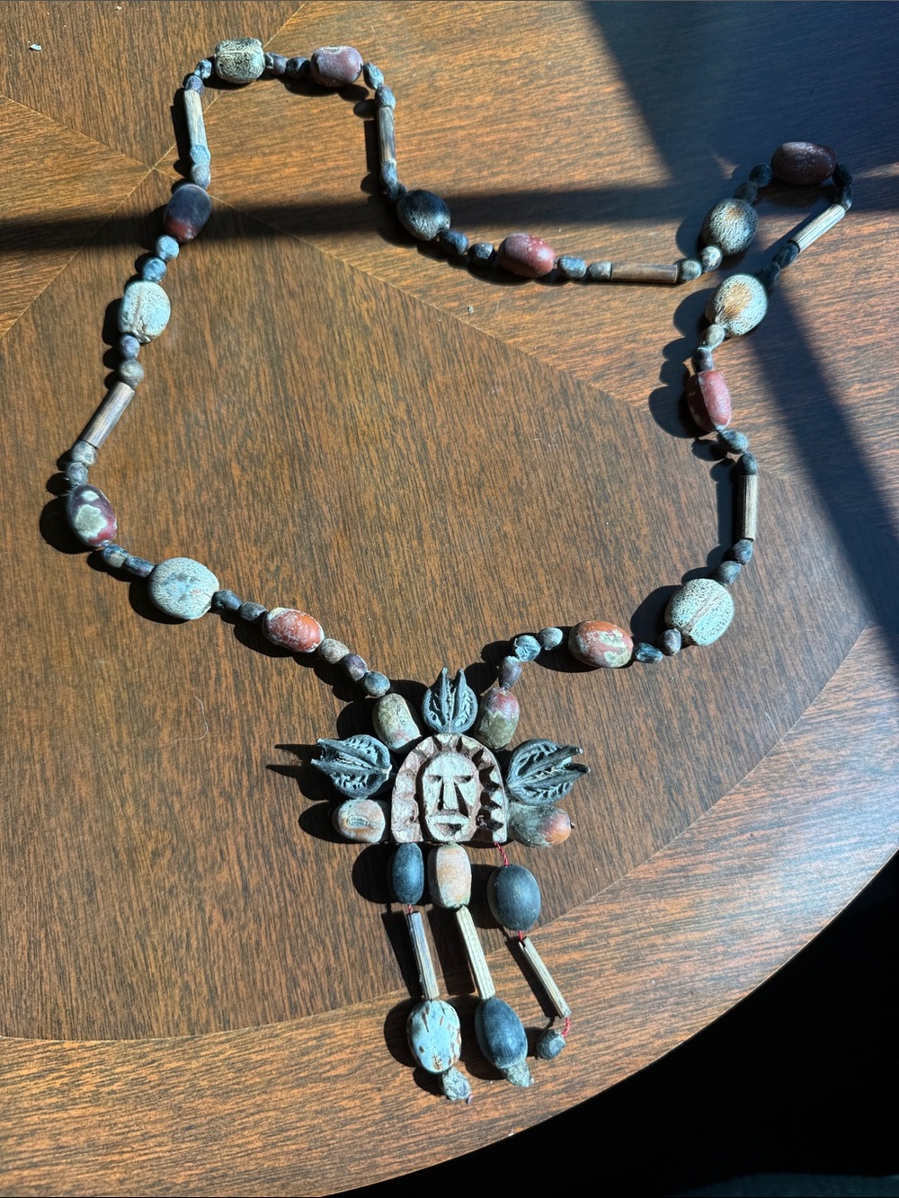 Vintage Tribal Carved Bead Necklace – Artisan Statement Piece